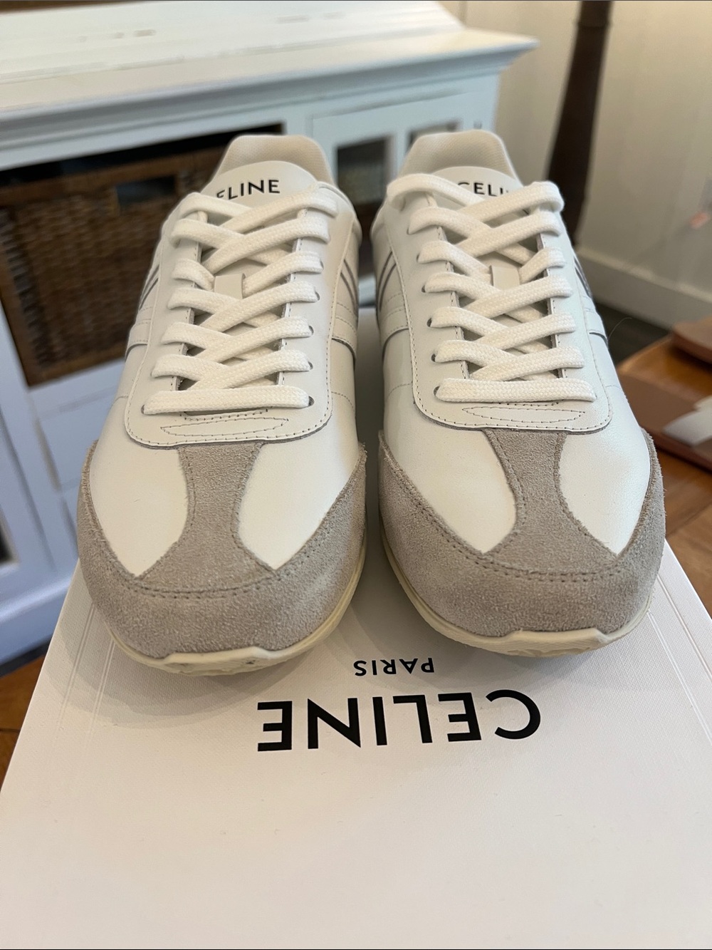 Celine women’s White & Beige Calf Skin and Suede Sneakers. Size 41